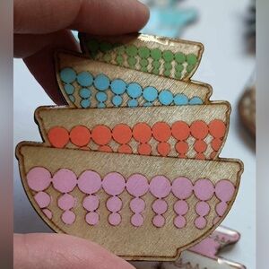 Stacked bowls Pyrex inspired wood magnet hand paint